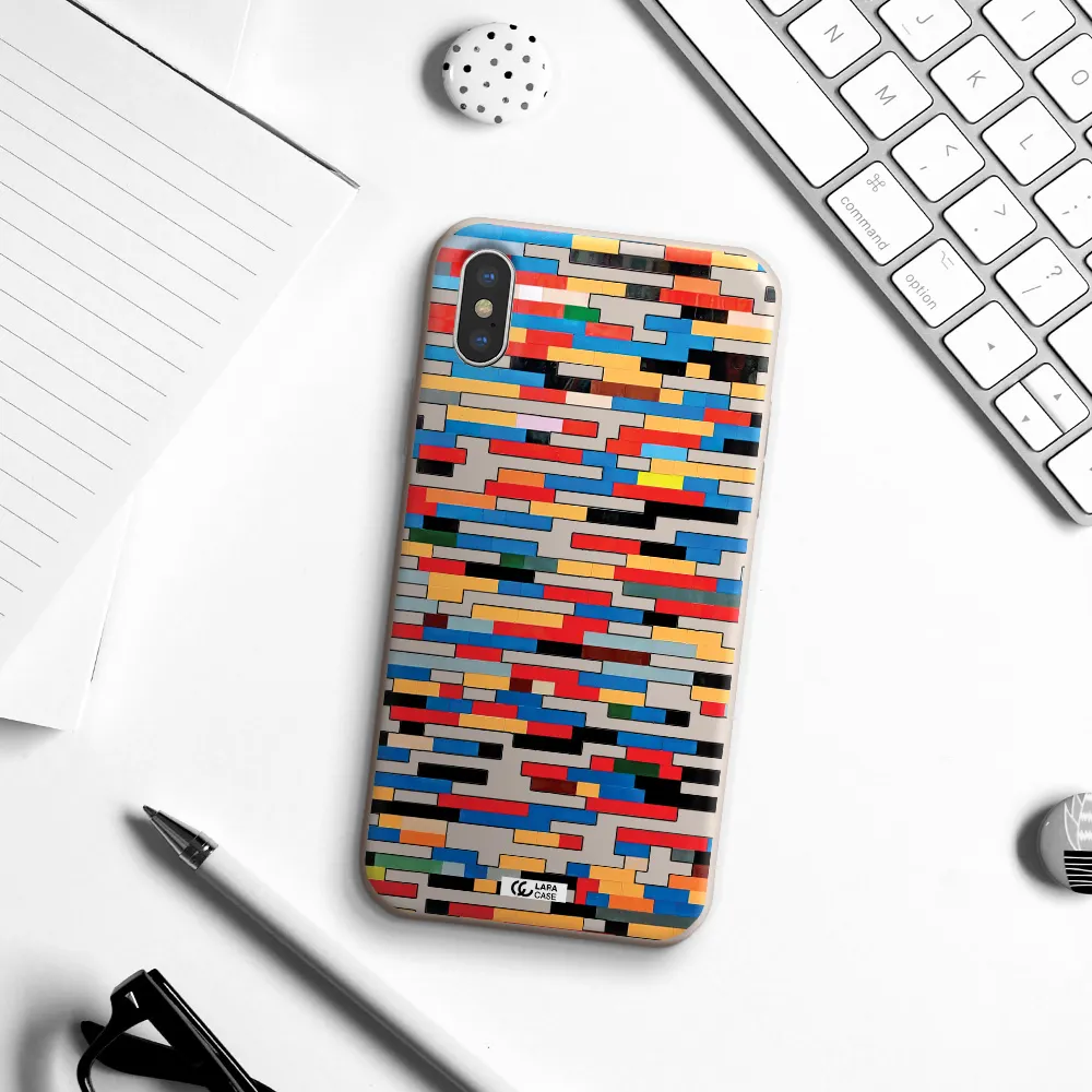 a colorful rectangular pattern on a white surface Apple iPhone XS Silicone Stone Case