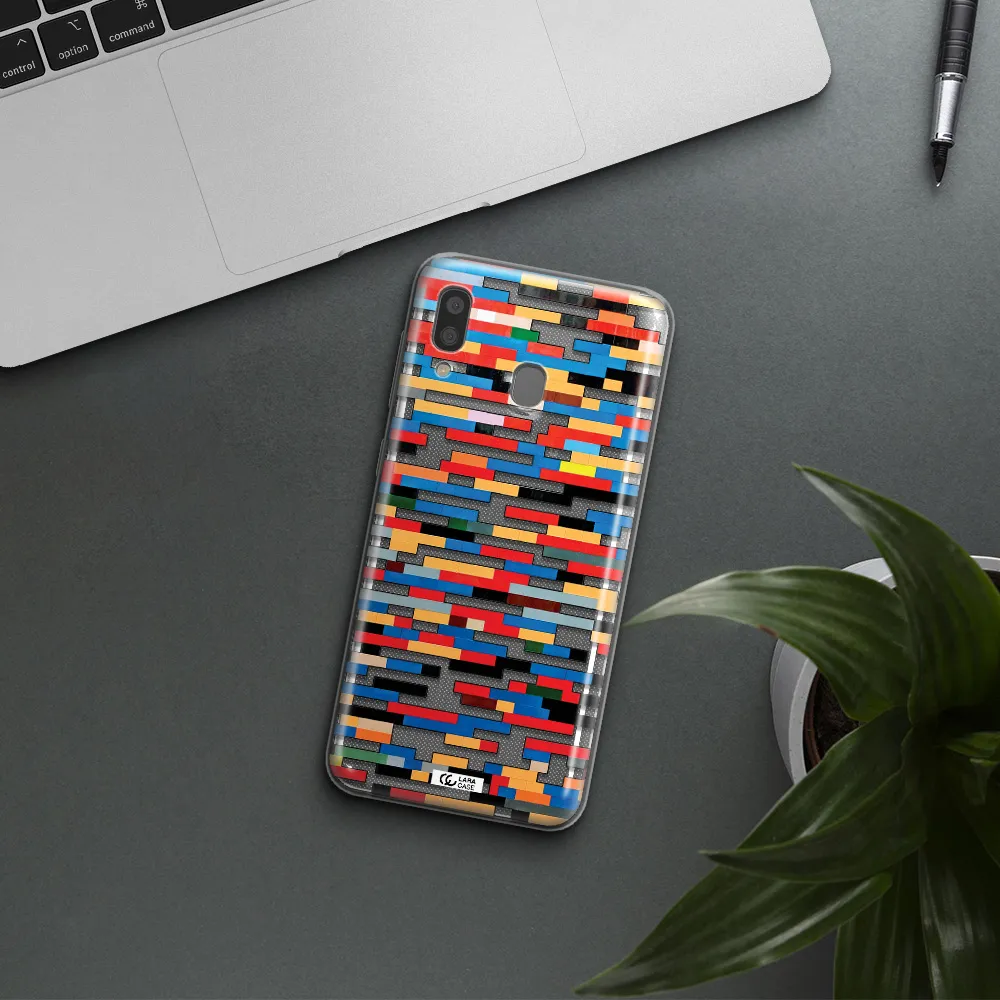 a colorful rectangular pattern on a white surface Samsung A20 Clear TPU Case
