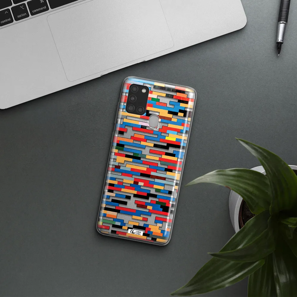 a colorful rectangular pattern on a white surface Samsung A21S Clear TPU Case