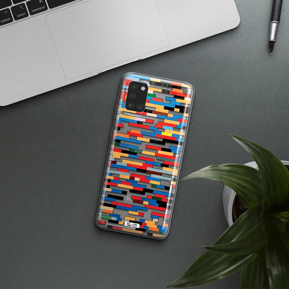 a colorful rectangular pattern on a white surface Samsung A31 Clear TPU Case