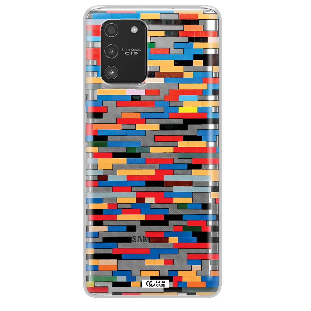 a colorful rectangular pattern on a white surface Samsung A91 Clear TPU Case