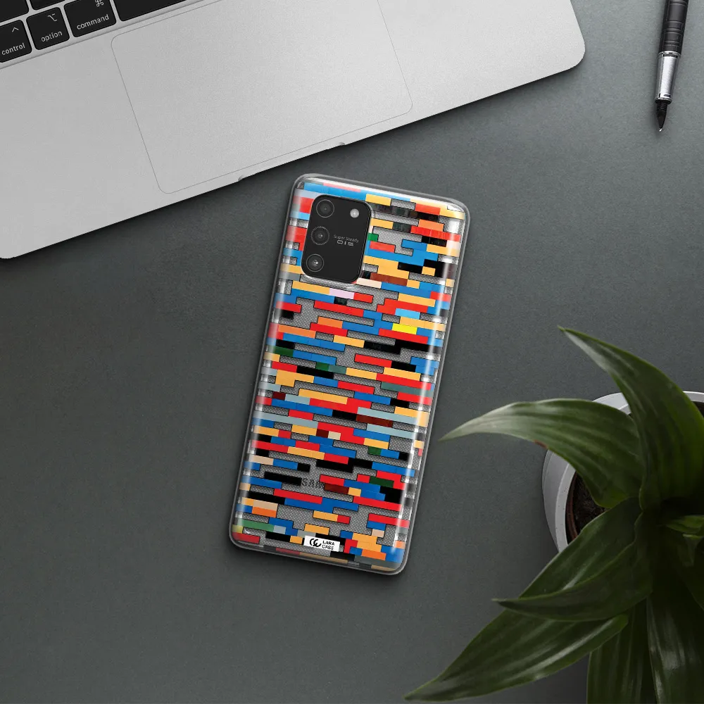 a colorful rectangular pattern on a white surface Samsung A91 Clear TPU Case