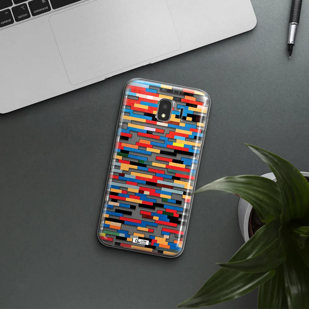 a colorful rectangular pattern on a white surface Samsung J4 Clear TPU Case