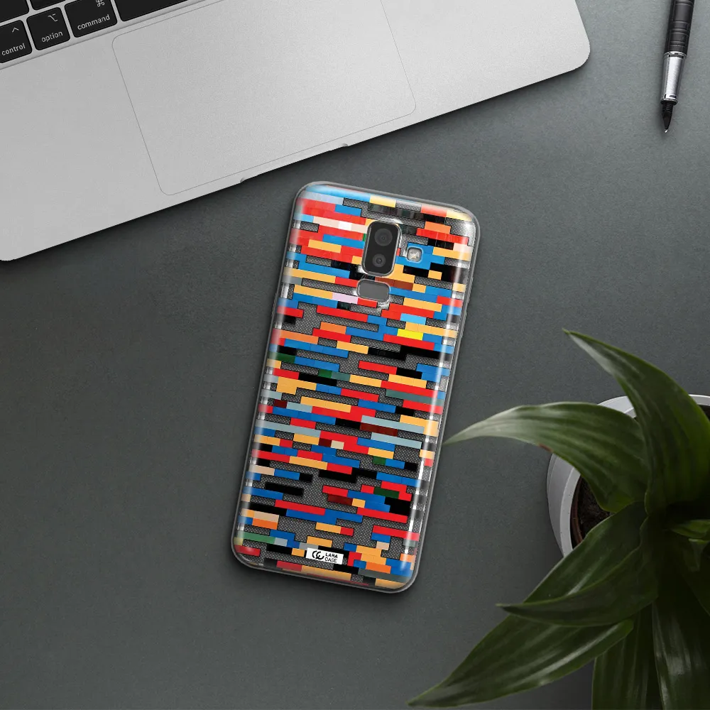 a colorful rectangular pattern on a white surface Samsung J8 Clear TPU Case