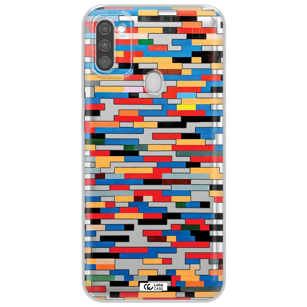 a colorful rectangular pattern on a white surface Samsung M11 Clear TPU Case