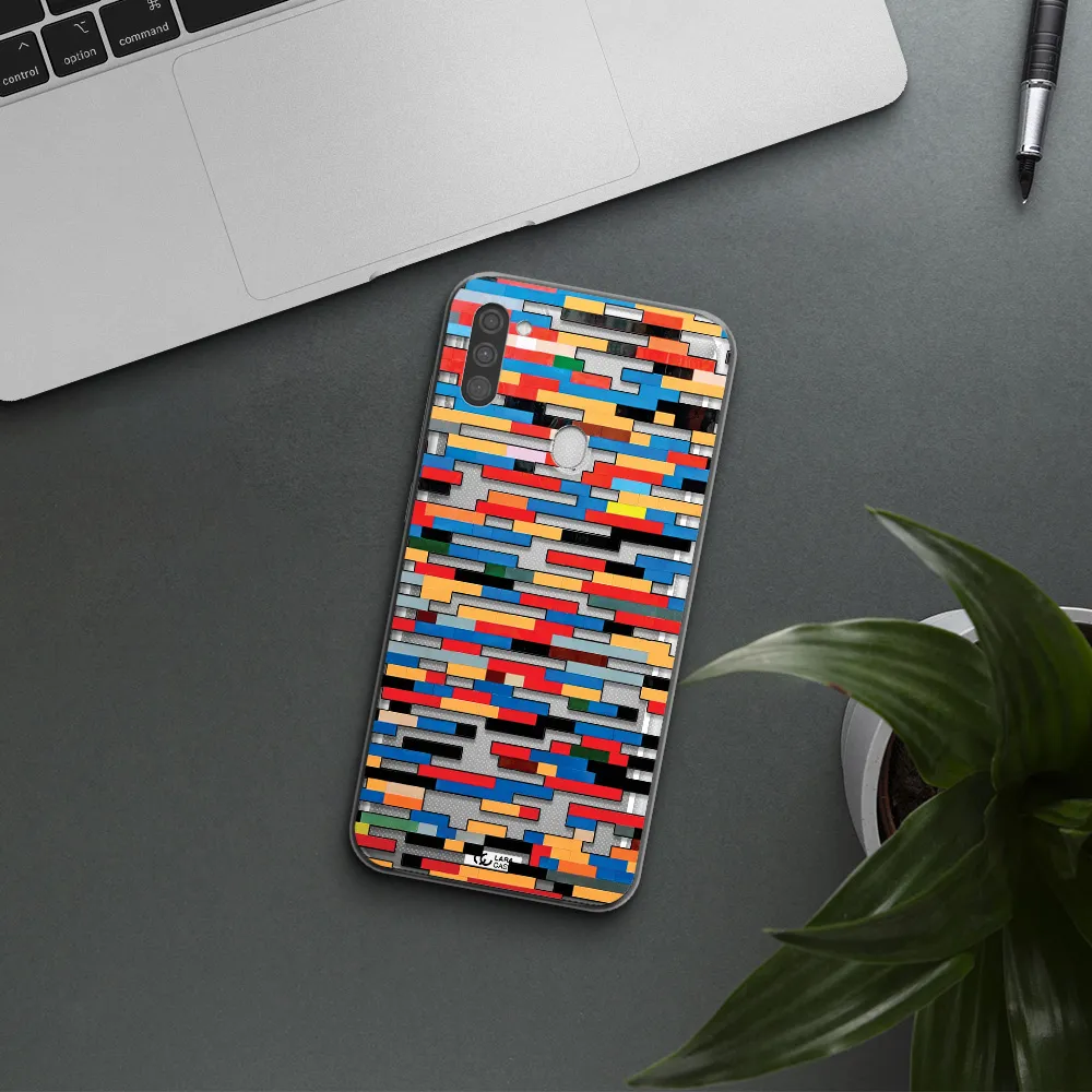 a colorful rectangular pattern on a white surface Samsung M11 Clear TPU Case