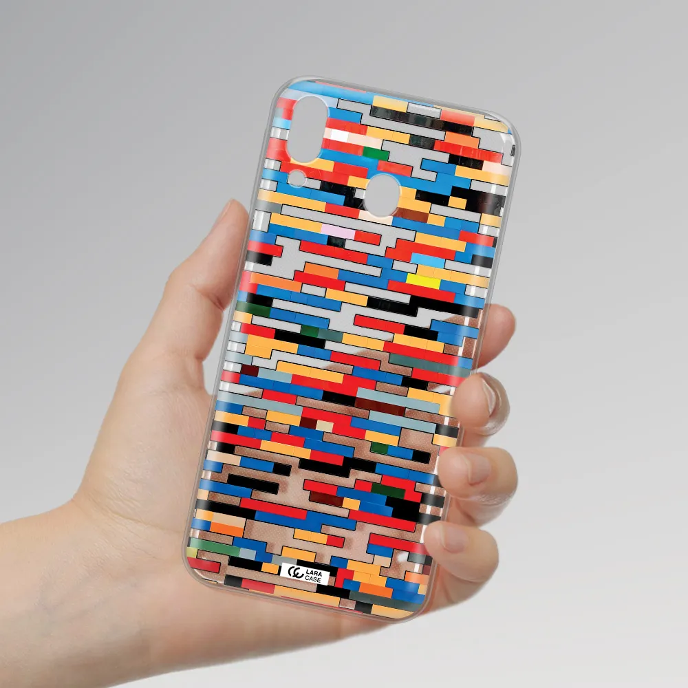 a colorful rectangular pattern on a white surface Samsung M20 Clear TPU Case