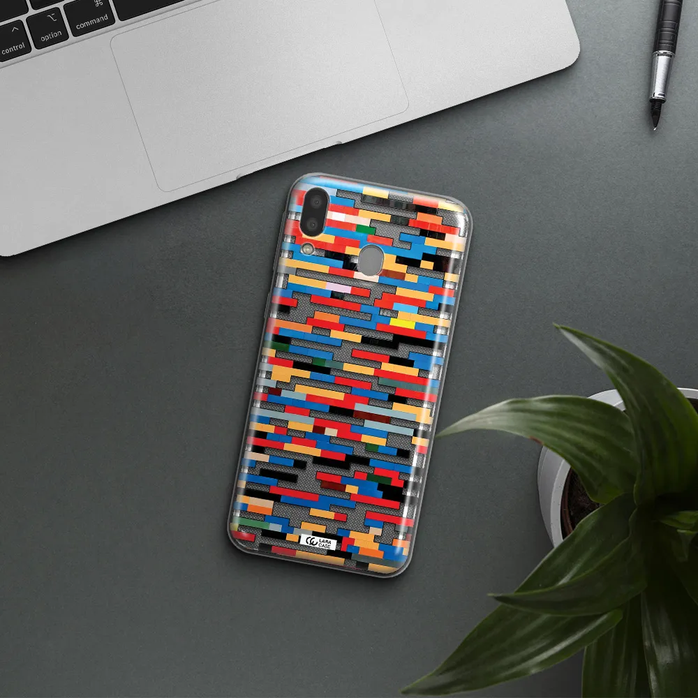 a colorful rectangular pattern on a white surface Samsung M20 Clear TPU Case