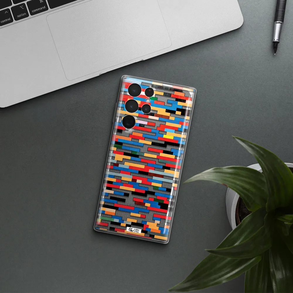 a colorful rectangular pattern on a white surface Samsung S 22 Ultra Clear TPU Case