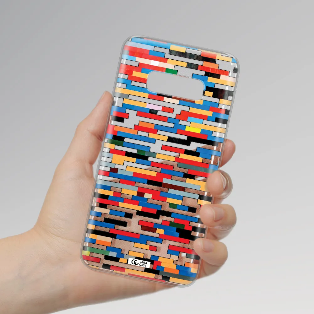 a colorful rectangular pattern on a white surface Samsung S10e Clear TPU Case