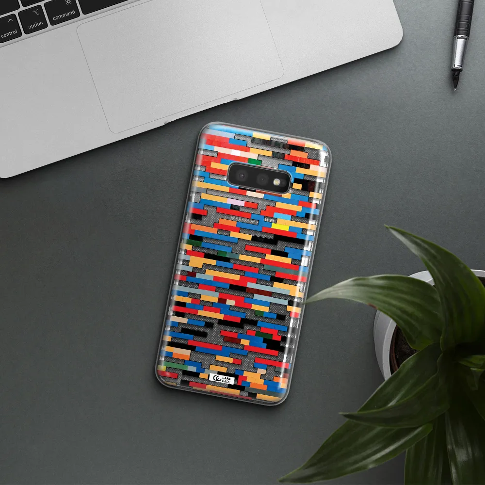 a colorful rectangular pattern on a white surface Samsung S10e Clear TPU Case