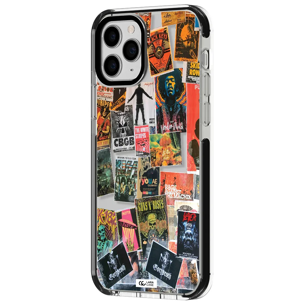 a collection of posters on a wall Apple iPhone 11 pro max impact black border Case