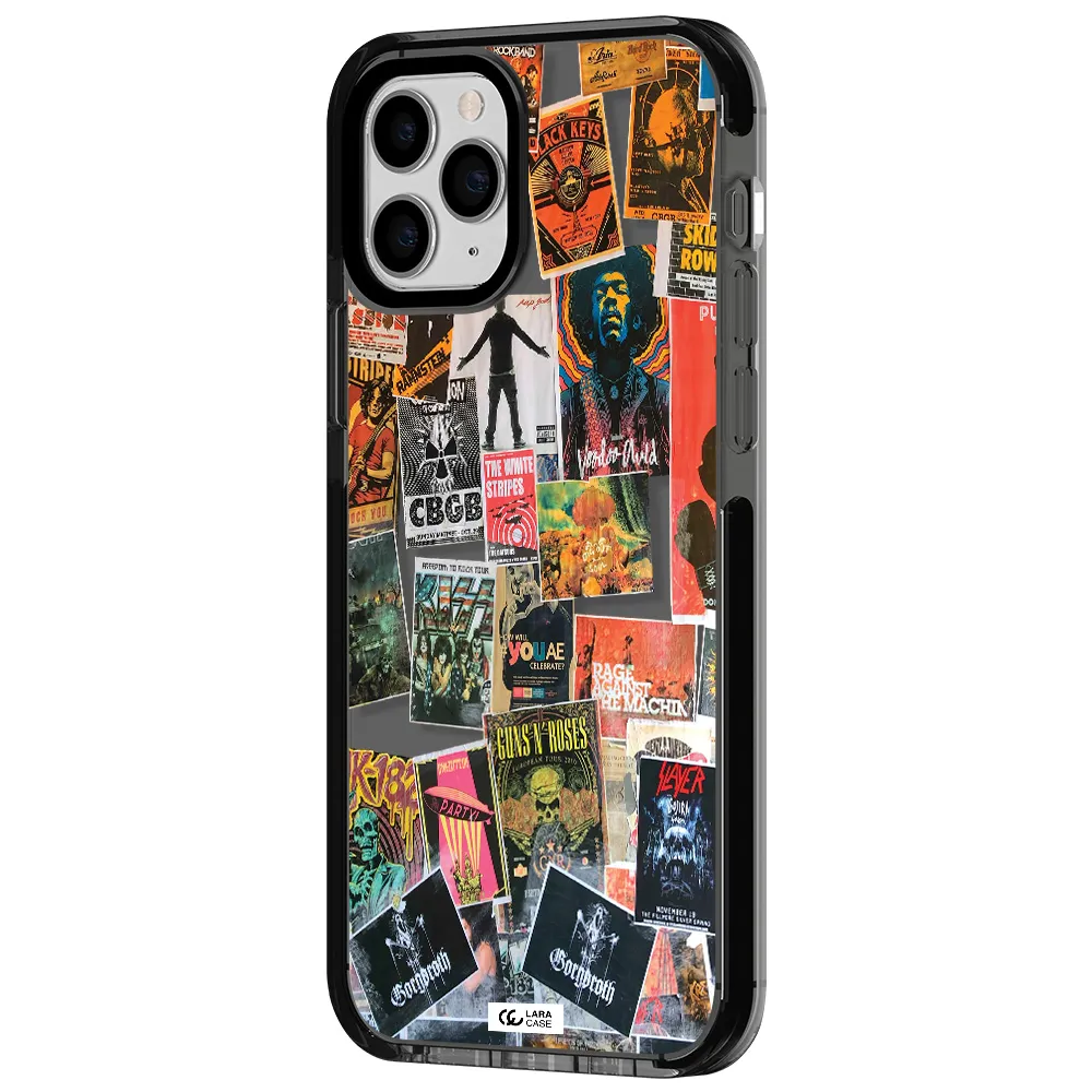 a collection of posters on a wall Apple iPhone 11 pro max impact Smoke Black Case
