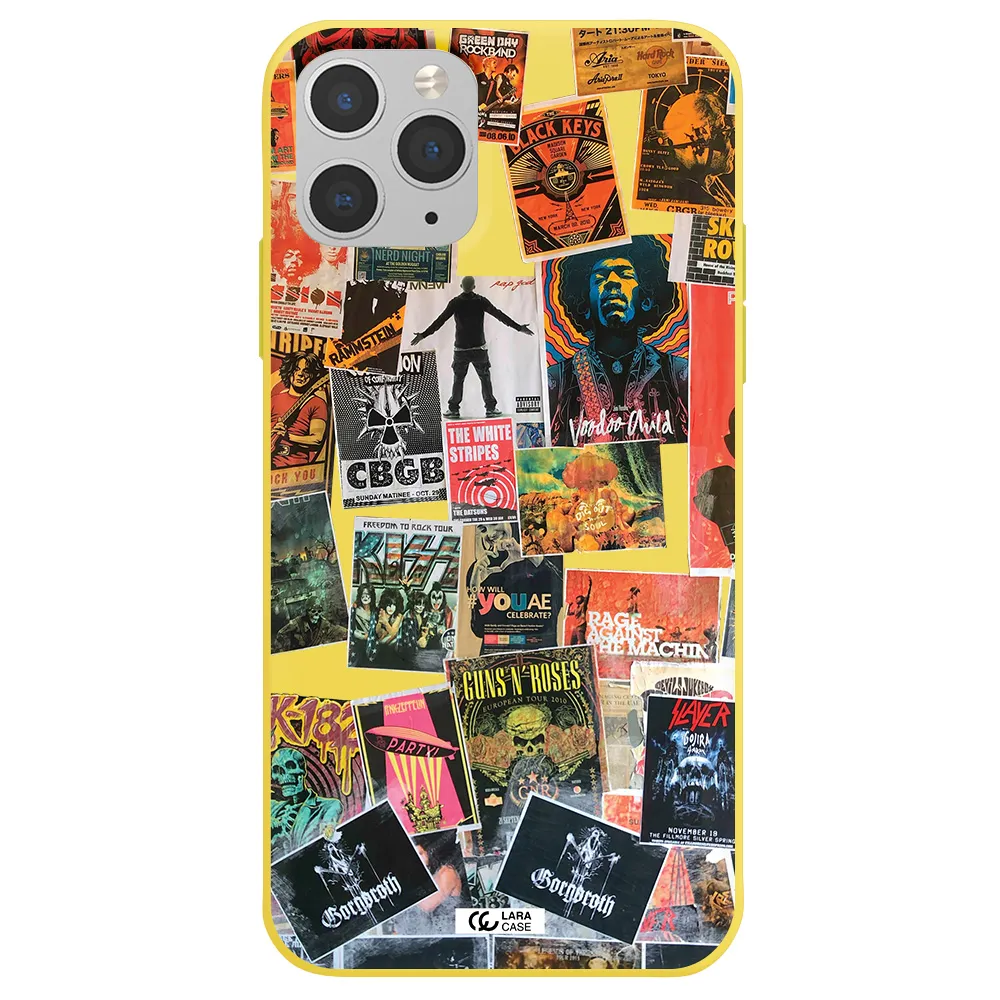 a collection of posters on a wall Apple iPhone 11 pro max Silicone canary yellow Case