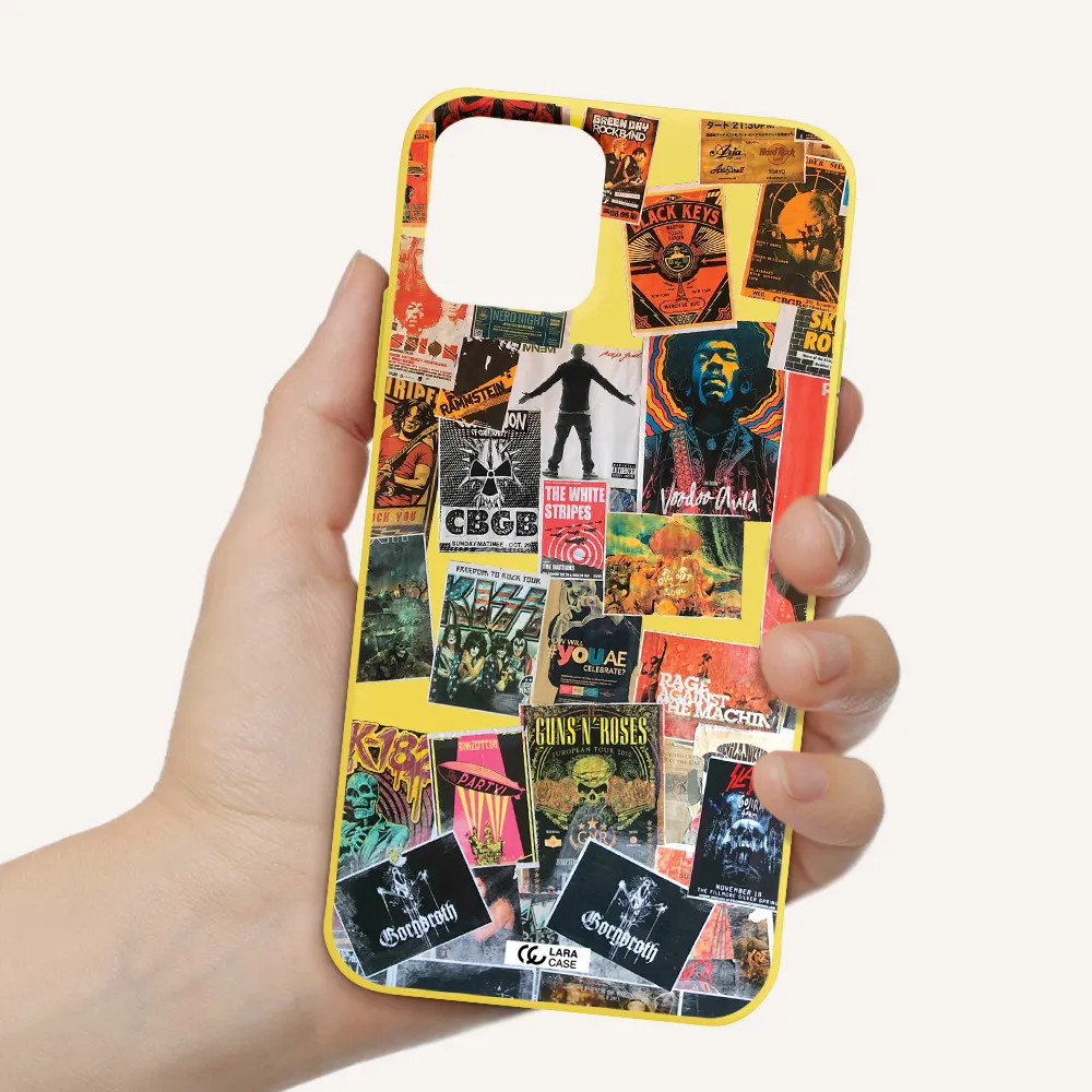 a collection of posters on a wall Apple iPhone 11 pro max Silicone canary yellow Case