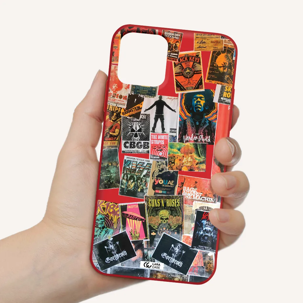 a collection of posters on a wall Apple iPhone 11 pro max Silicone Imperial Red Case
