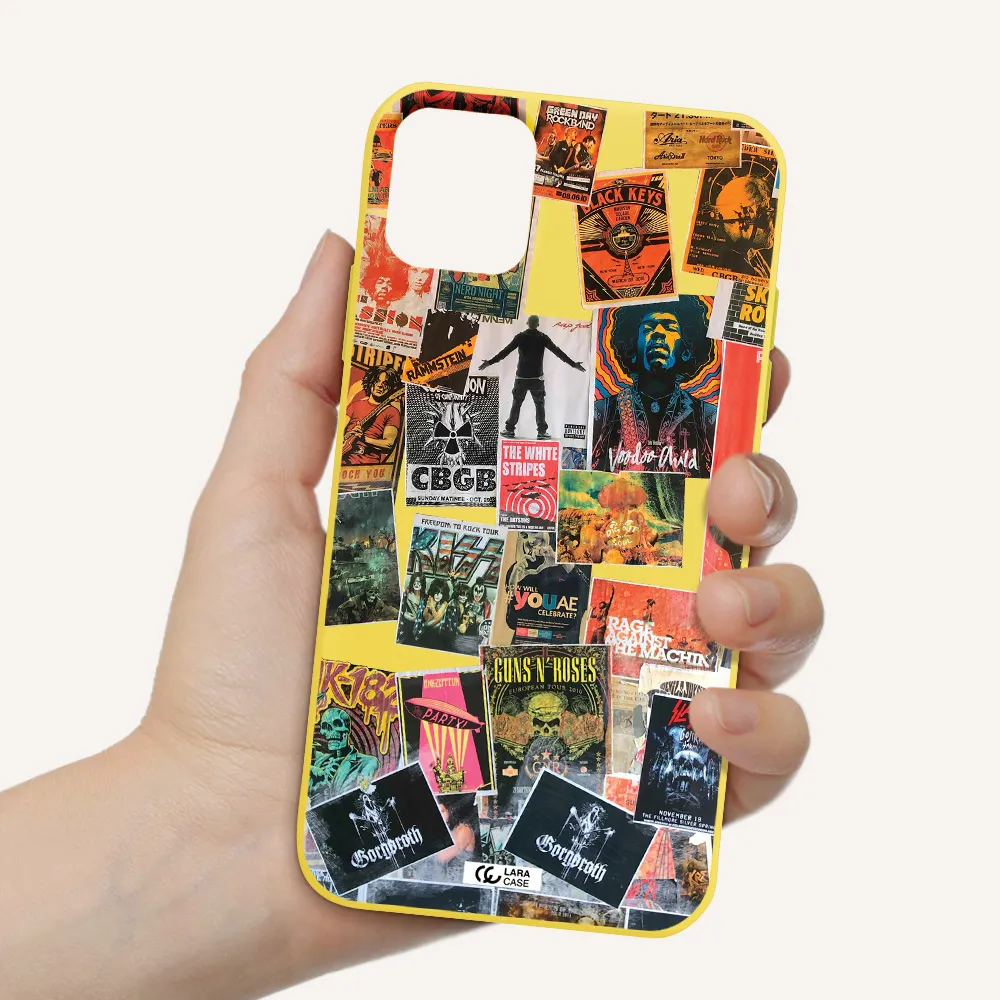 a collection of posters on a wall Apple iPhone 11 Silicone canary yellow Case