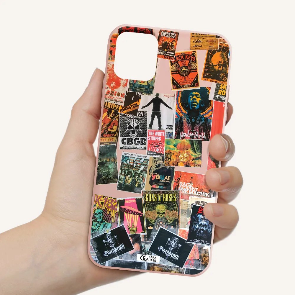 a collection of posters on a wall Apple iPhone 11 Silicone pastel pink Case