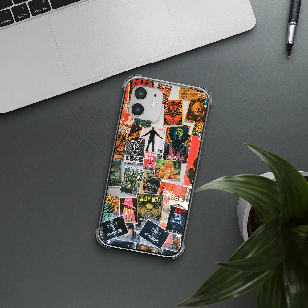 a collection of posters on a wall Apple iPhone 12 Clear PC Case