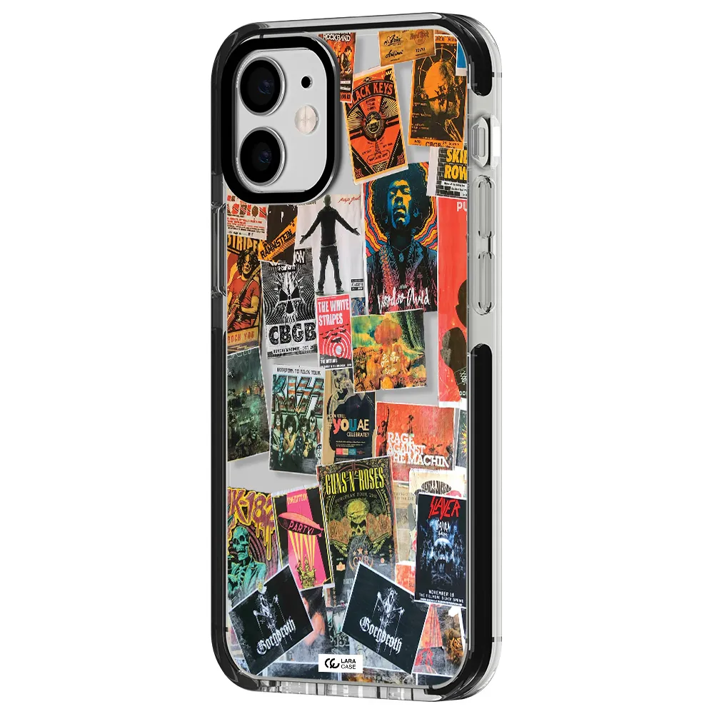 a collection of posters on a wall Apple iPhone 12 mini impact black border Case