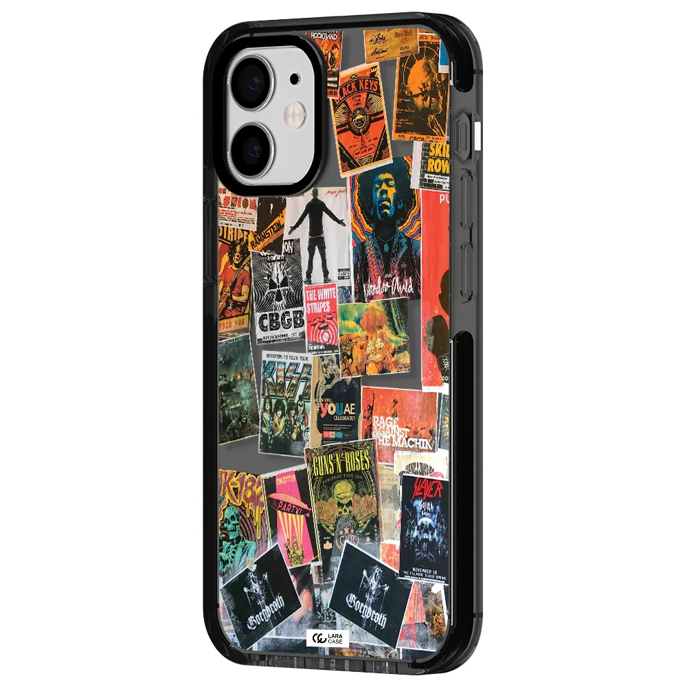 a collection of posters on a wall Apple iPhone 12 mini impact Smoke Black Case