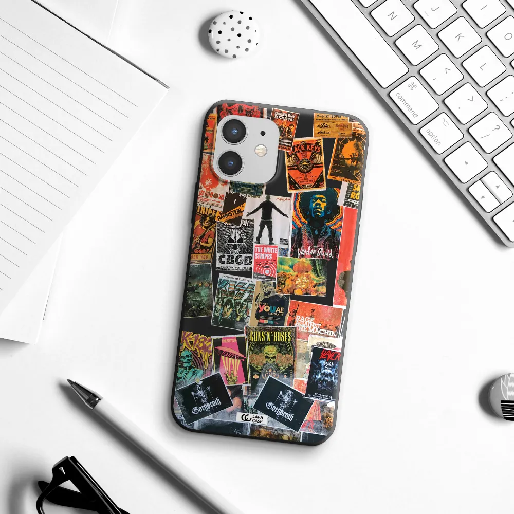 a collection of posters on a wall Apple iPhone 12 mini Silicone black Case