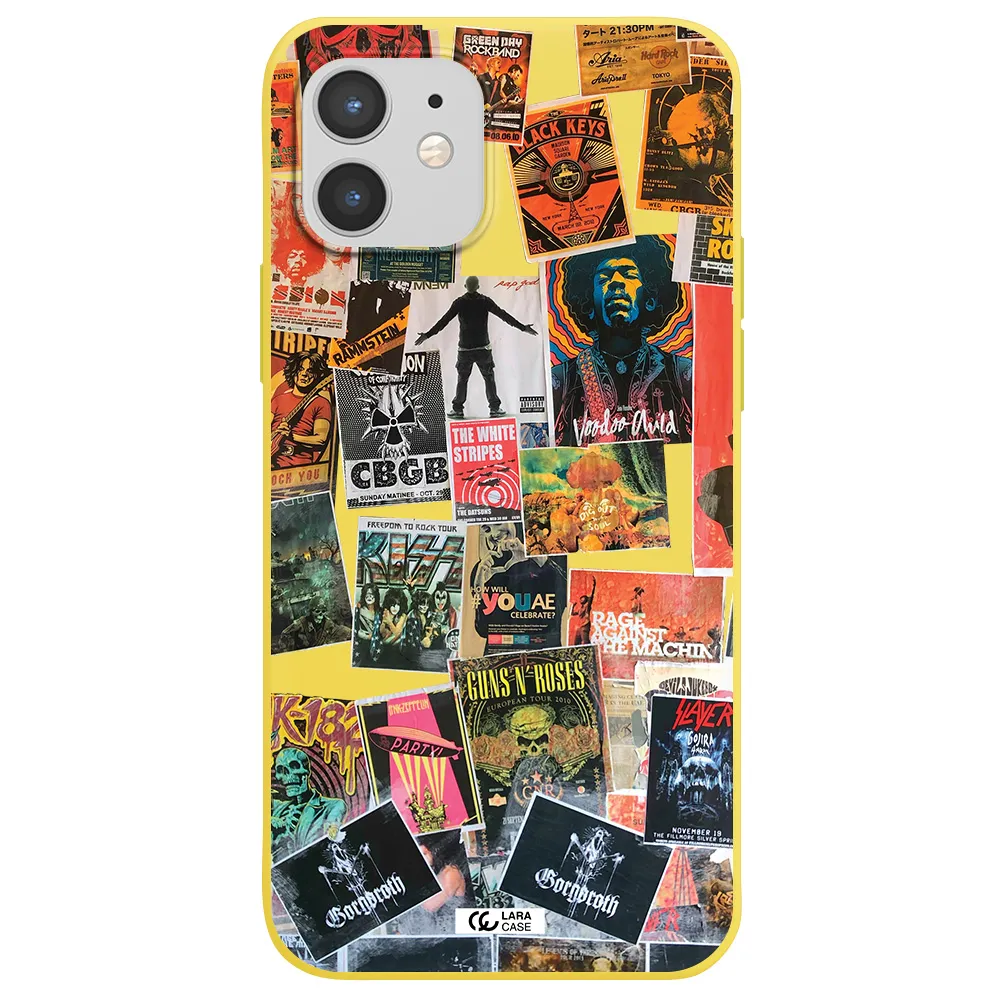 a collection of posters on a wall Apple iPhone 12 mini Silicone canary yellow Case