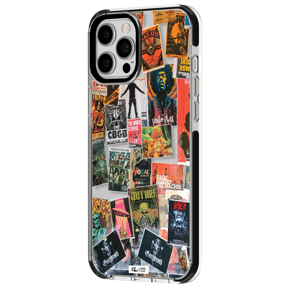a collection of posters on a wall Apple iPhone 12 pro max impact black border Case