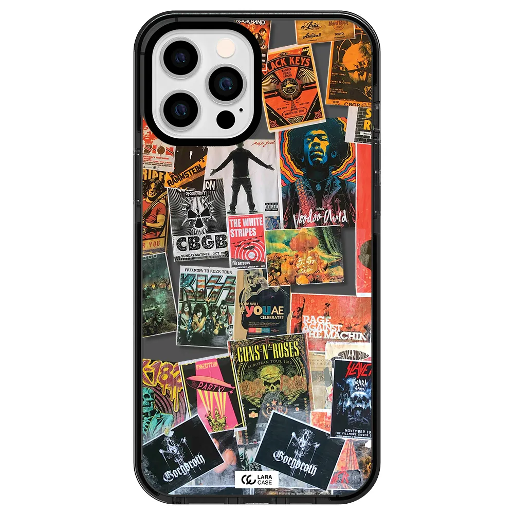 a collection of posters on a wall Apple iPhone 12 pro max impact Smoke Black Case
