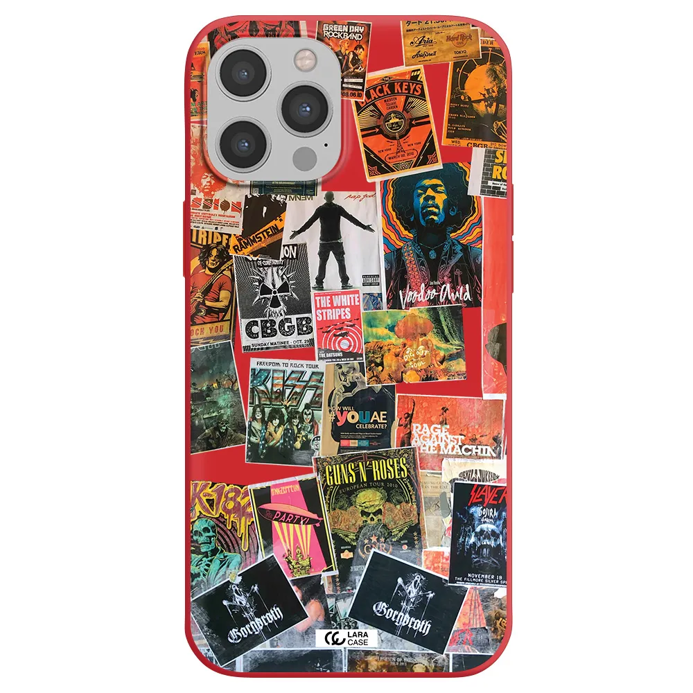 a collection of posters on a wall Apple iPhone 12 pro max Silicone Imperial Red Case