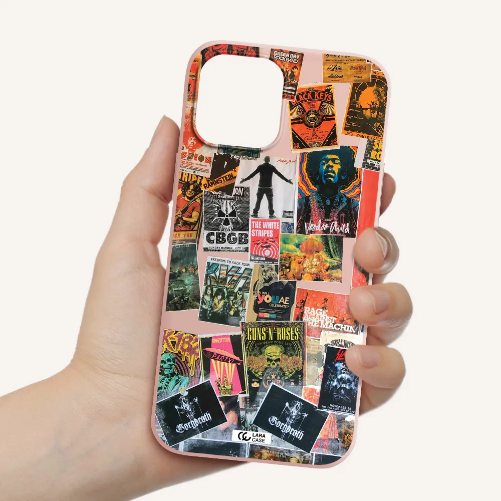 a collection of posters on a wall Apple iPhone 12 pro Silicone pastel pink Case