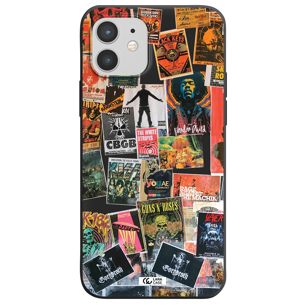 a collection of posters on a wall Apple iPhone 12 Silicone black Case