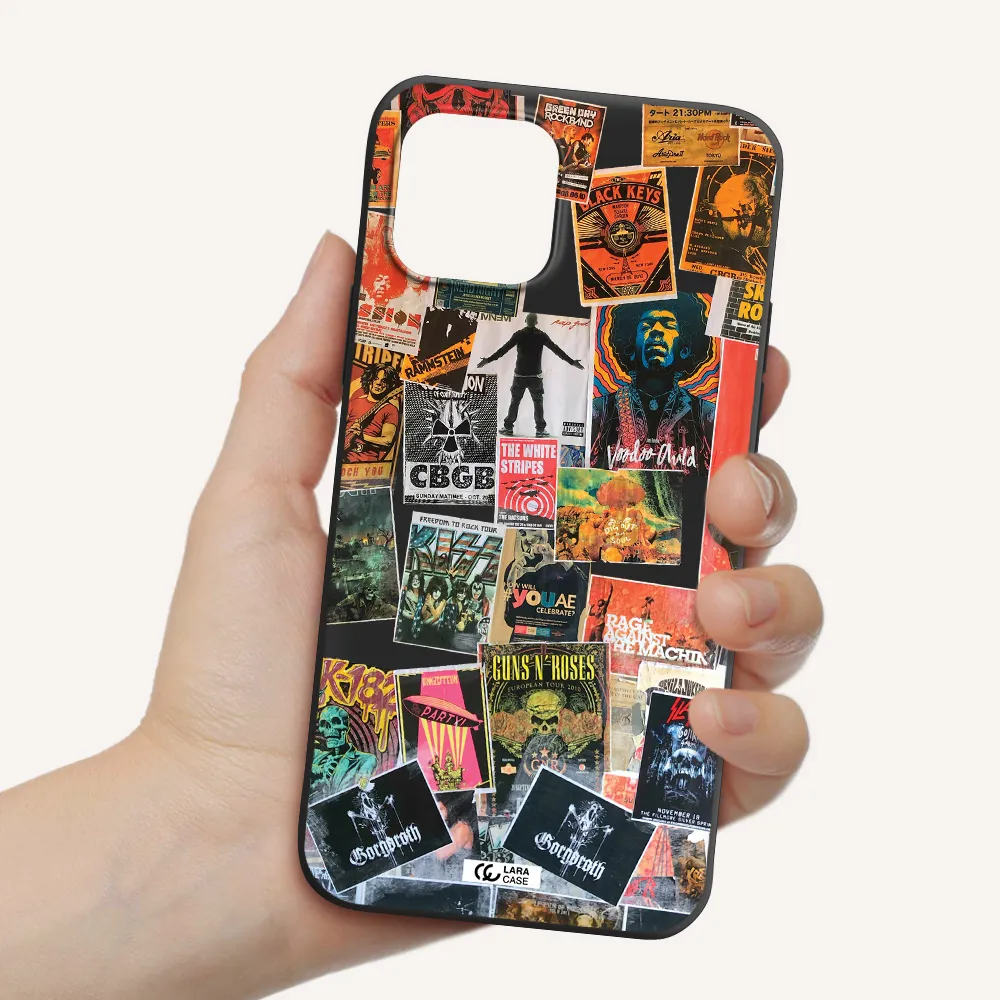 a collection of posters on a wall Apple iPhone 12 Silicone black Case