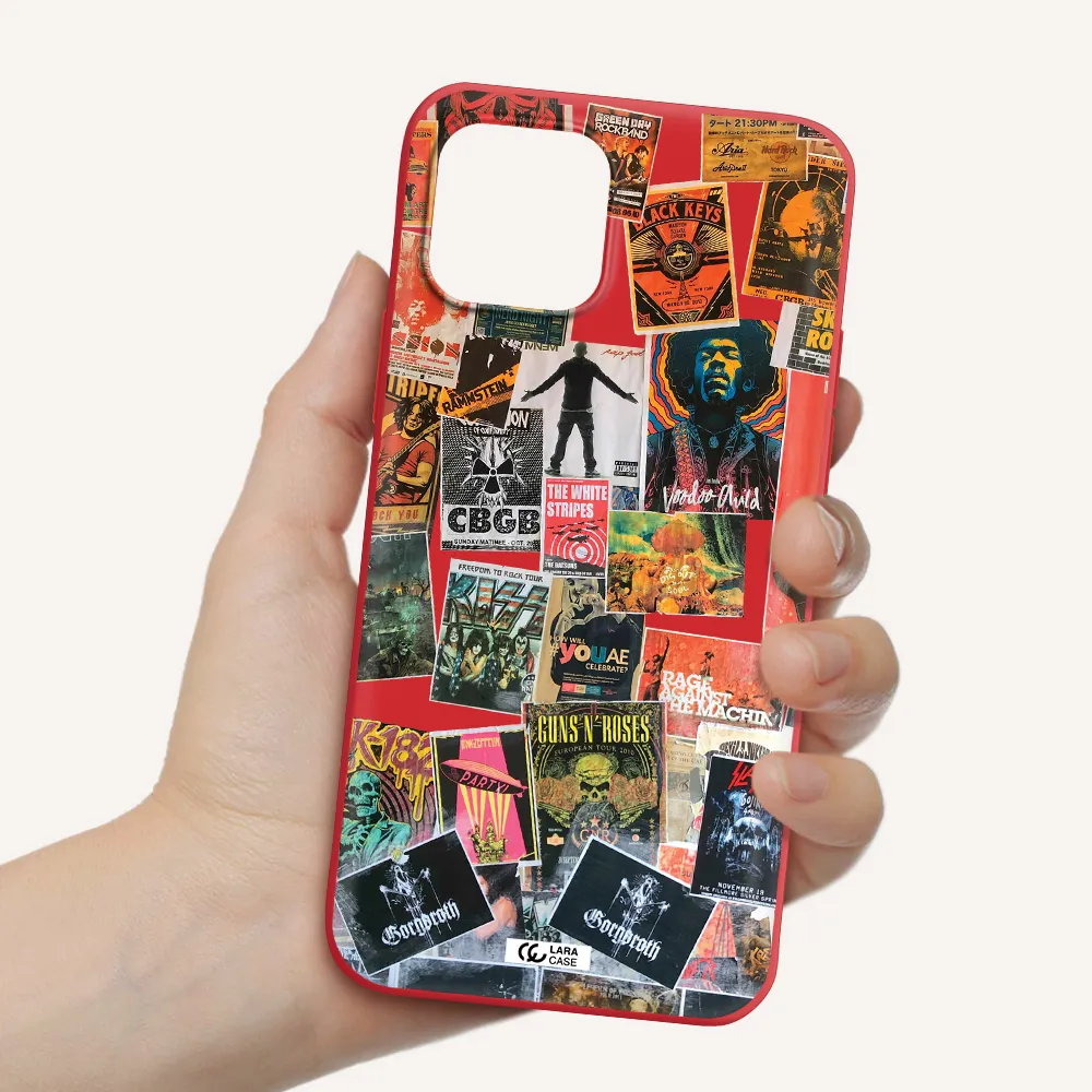 a collection of posters on a wall Apple iPhone 12 Silicone Imperial Red Case