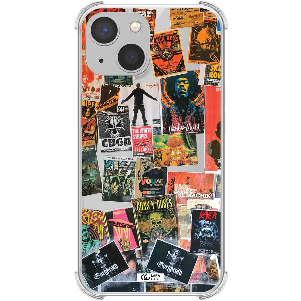a collection of posters on a wall Apple iPhone 13 Clear PC Case