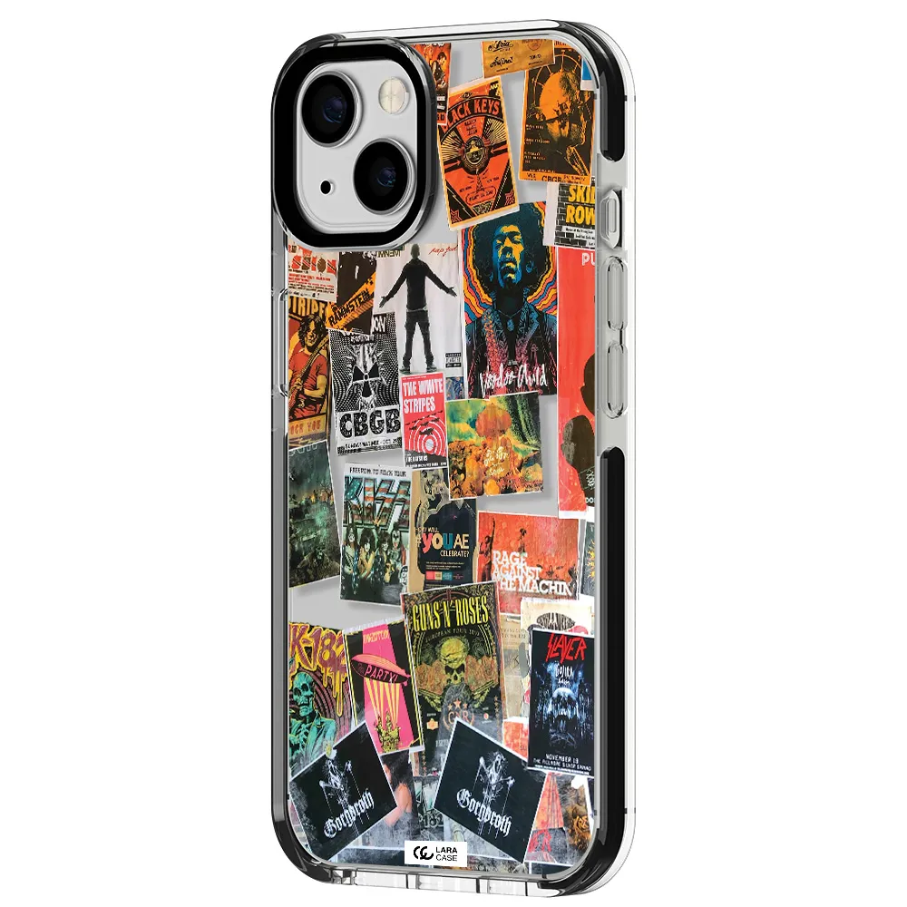 a collection of posters on a wall Apple iPhone 13 impact black border Case