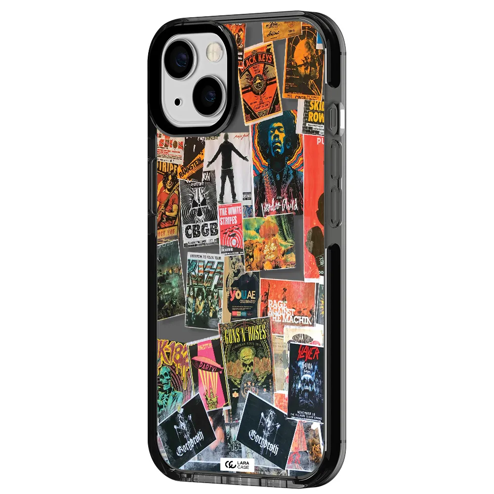 a collection of posters on a wall Apple iPhone 13 impact Smoke Black Case