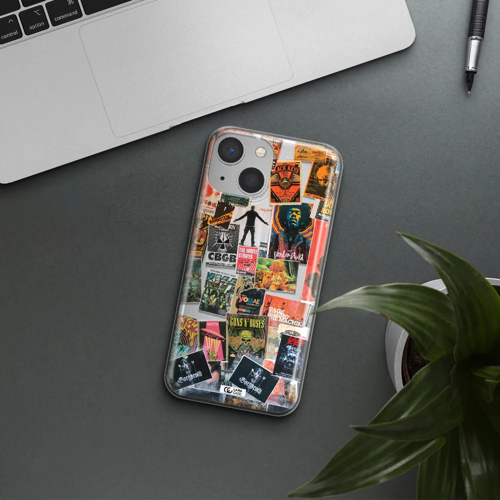 a collection of posters on a wall Apple iPhone 13 mini Clear TPU Case