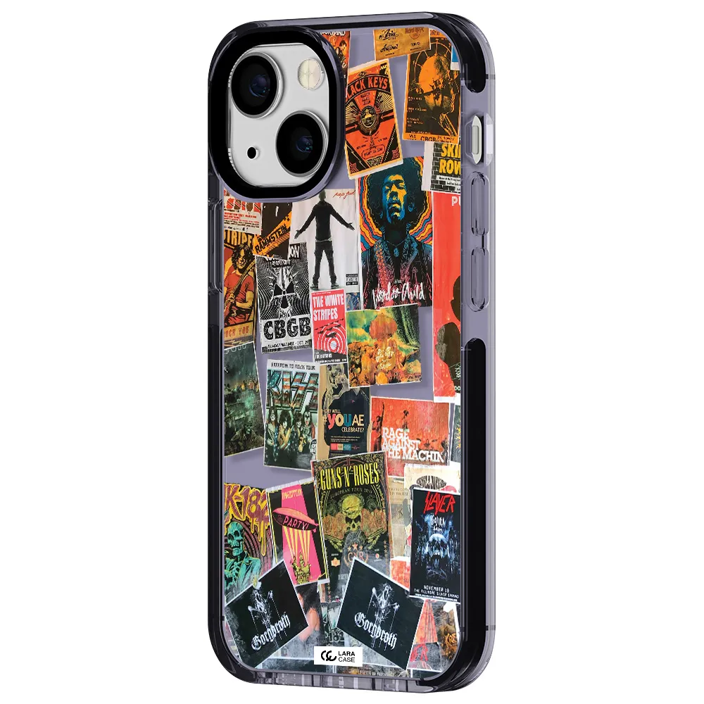 a collection of posters on a wall Apple iPhone 13 mini impact Lilac Case