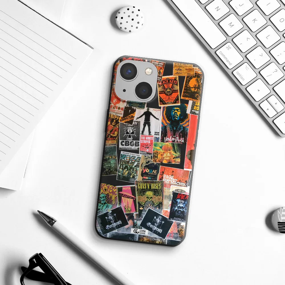 a collection of posters on a wall Apple iPhone 13 mini Silicone black Case