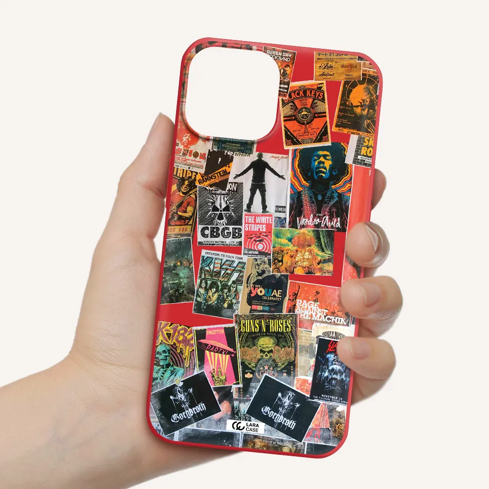 a collection of posters on a wall Apple iPhone 13 mini Silicone Imperial Red Case