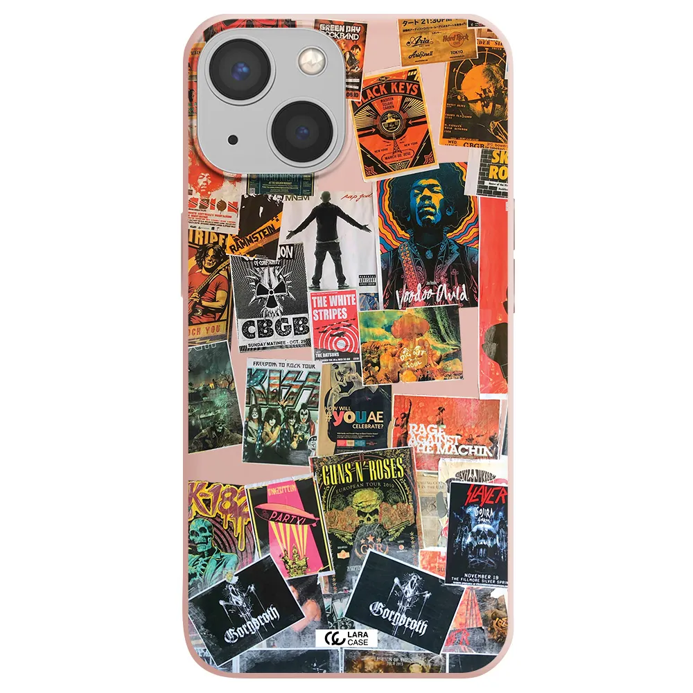 a collection of posters on a wall Apple iPhone 13 mini Silicone pastel pink Case