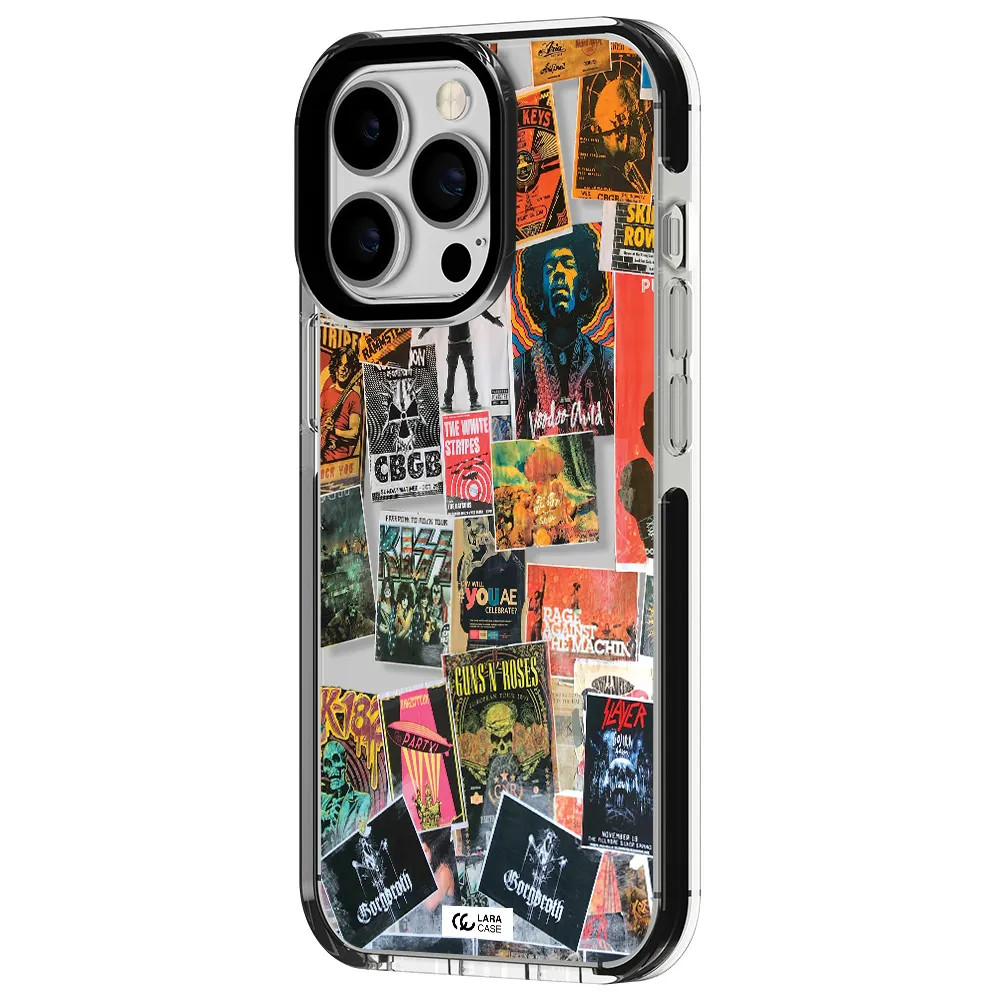 a collection of posters on a wall Apple iPhone 13 Pro impact black border Case