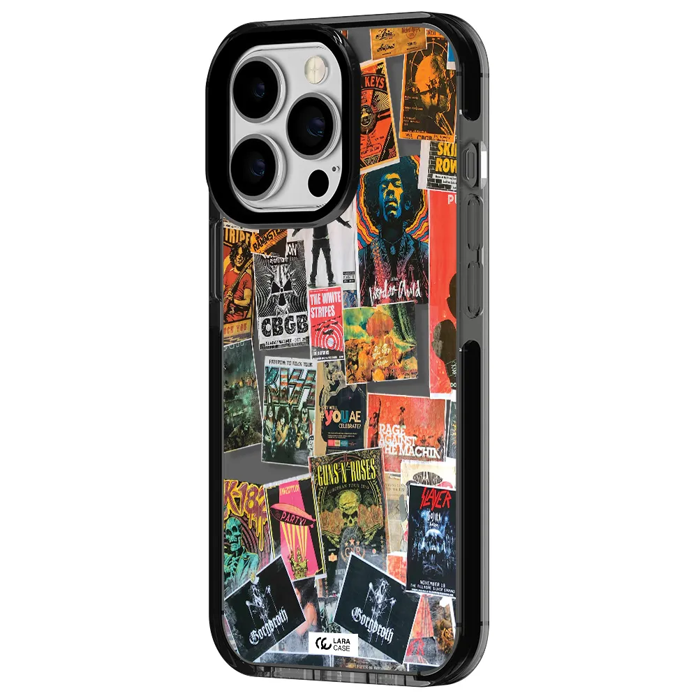 a collection of posters on a wall Apple iPhone 13 Pro impact Smoke Black Case