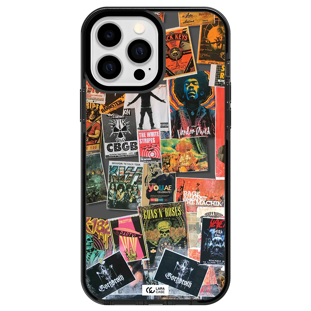 a collection of posters on a wall Apple iPhone 13 Pro Max impact Smoke Black Case