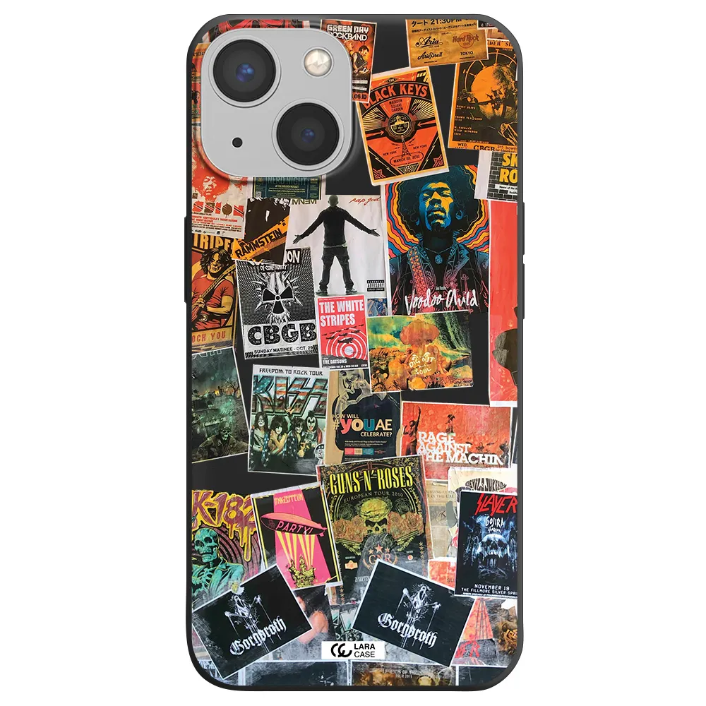 a collection of posters on a wall Apple iPhone 13 Silicone black Case