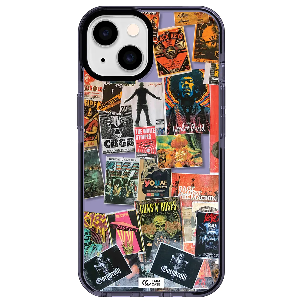 a collection of posters on a wall Apple iPhone 14 impact Lilac Case