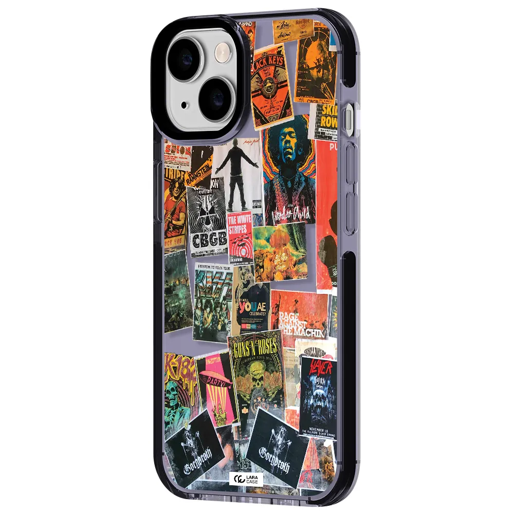 a collection of posters on a wall Apple iPhone 14 impact Lilac Case