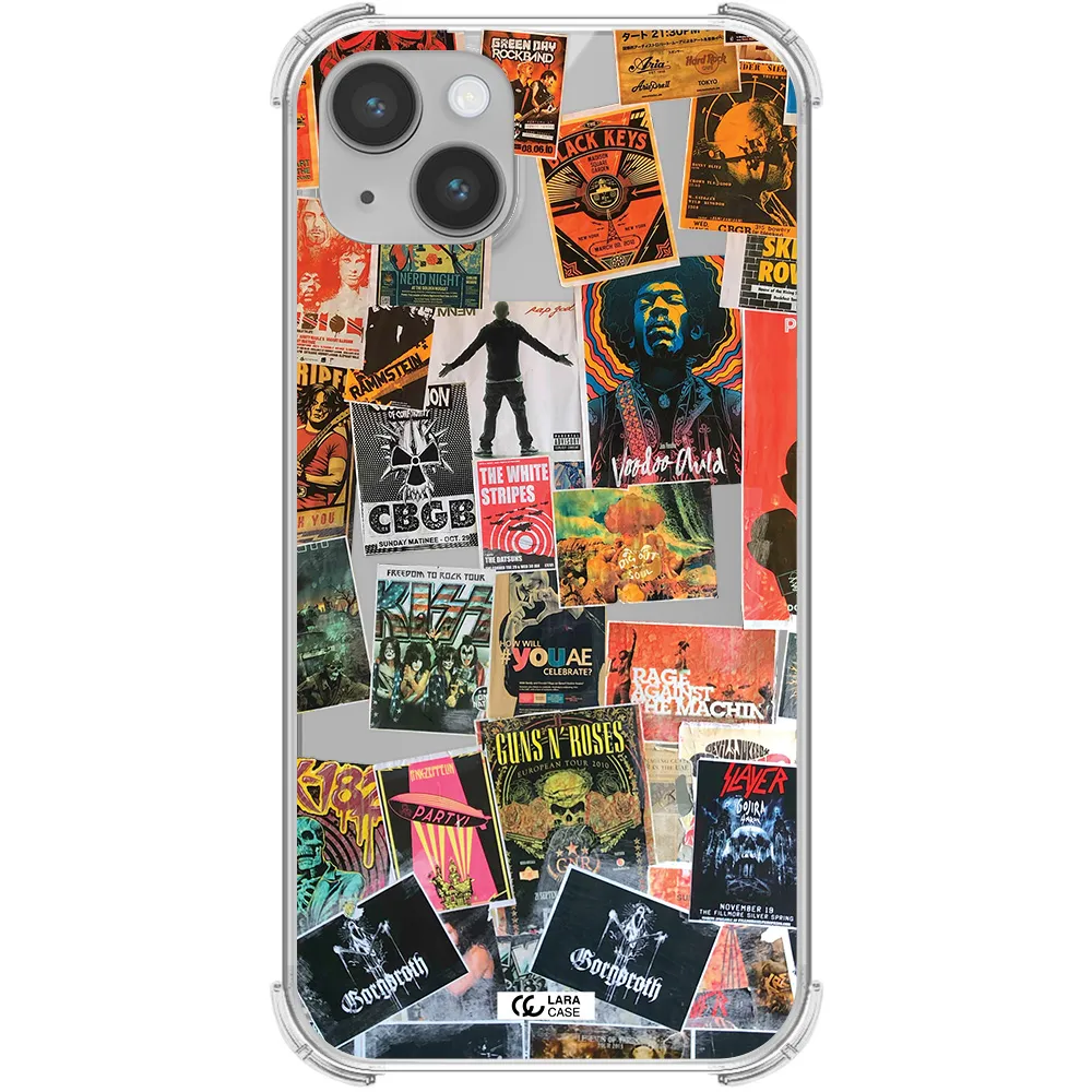 a collection of posters on a wall Apple iPhone 14 plus Clear PC Case