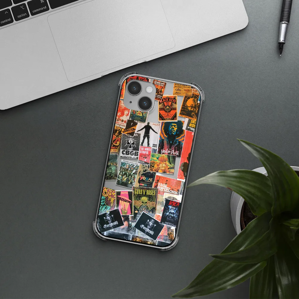 a collection of posters on a wall Apple iPhone 14 plus Clear PC Case